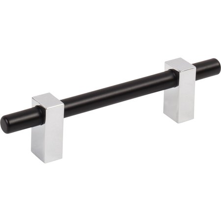 JEFFREY ALEXANDER 96 Mm Center-To-Center Matte Black W/ Polished Chrome Larkin Cabinet Bar Pull 478-96MBPC